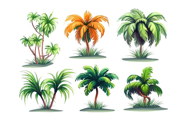 Palm tree vector set graphic clipart design Flat vector illustration isolated on white background