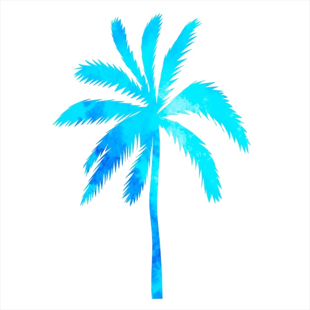 акварельный силуэт пальмы, на белом фоне, вектор