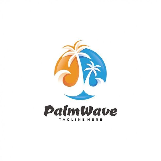 Palm tree wave beach-logo