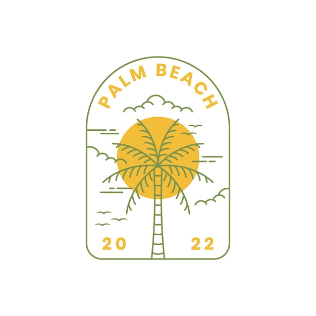 Vector palm tree with beach in line art style beach logo vector illustration design template inspiration