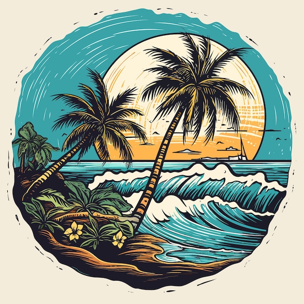 Vector palm tree with coconuts on an island