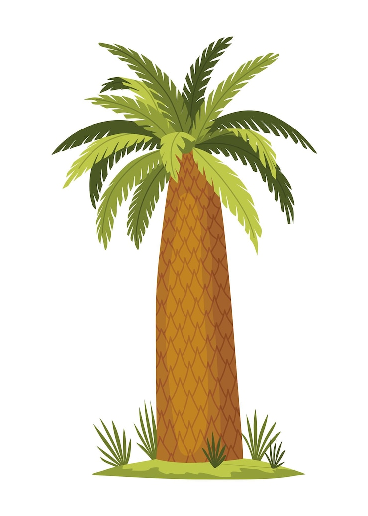 वेक्टर palm tree with green leaves top and trunk exotic fruitful tree vector nature flora isolated on white background