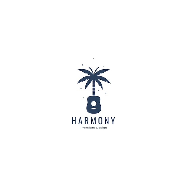 Palm tree with guitar vector logo design