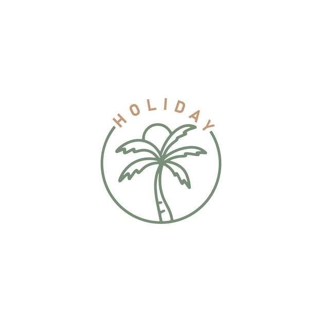 Palm Tree with Sun for Holiday Vacation Hawaii Paradise Island Travel Logo Design