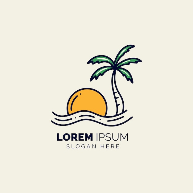 Palm Tree with Sun for Holiday Vacation Hawaii Paradise Island Travel Logo Design