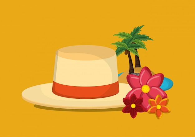 Vector palm tree with vacation travel icons image