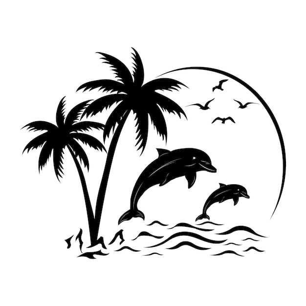 palm trees and dolphins summer design