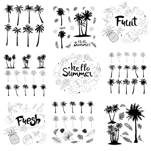 Palm trees icons set