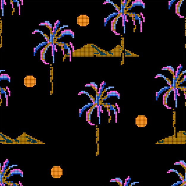 Vector palm trees and islands pixel pattern