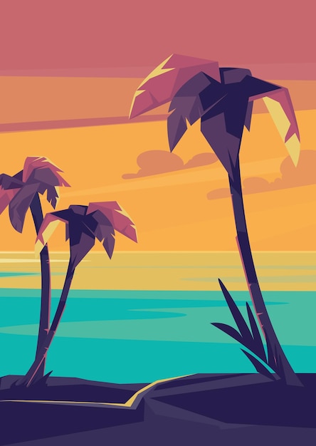 Palm trees and ocean at sunset