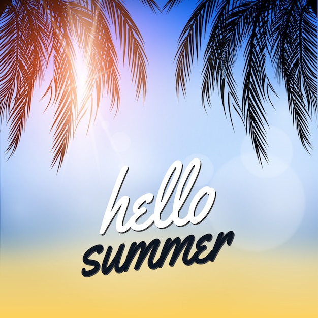 Vector palm trees silhouette hello summer