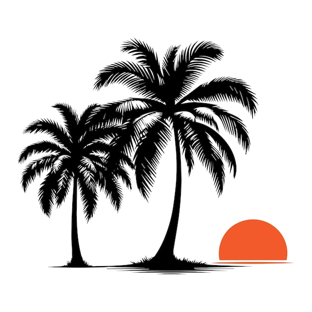 Vector palm trees silhouette of on the island vector illustration