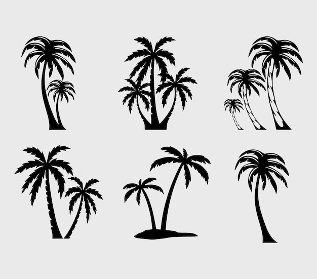 Vector palm trees silhouette vector set