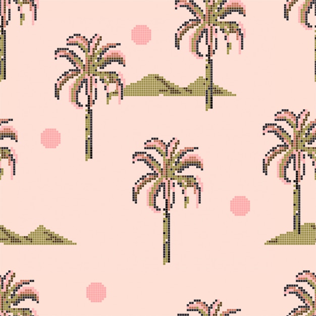 Palm trees and suns pixel pattern