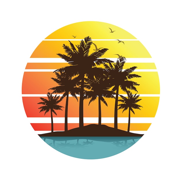 Vector palm trees sunset