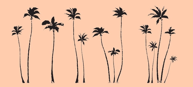 Palm trees Textured ink brush drawing