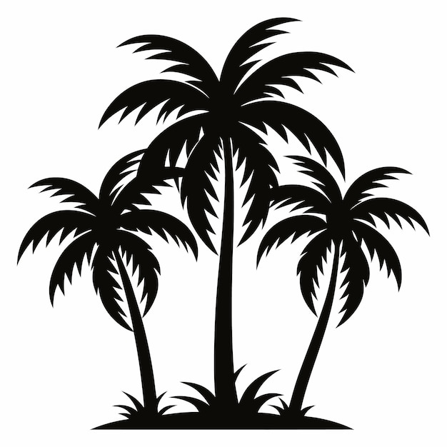 Palm trees and water waves silhouette in the ocean