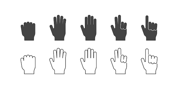 Palm vector gesture icon Hand pointer flat and outline set