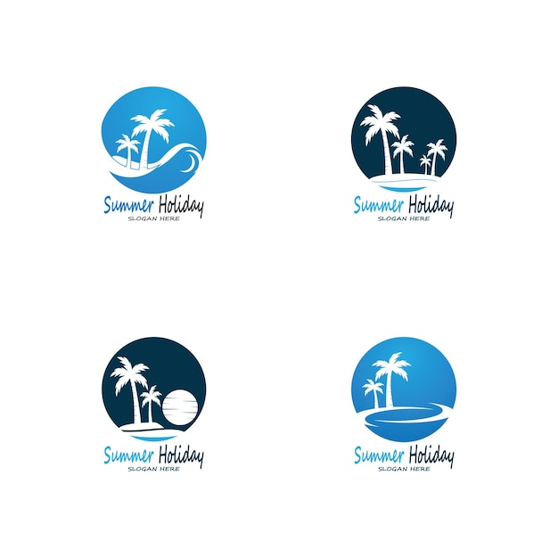 Palmbomen Zomervakantie Logo Ontwerp Vector Sjabloon Illustratie