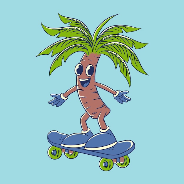 Palmboom cartoon spelen skatebo hand getekend karakter
