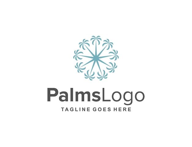 Palmboom cirkelvormig gestroomlijnd logo-ontwerp