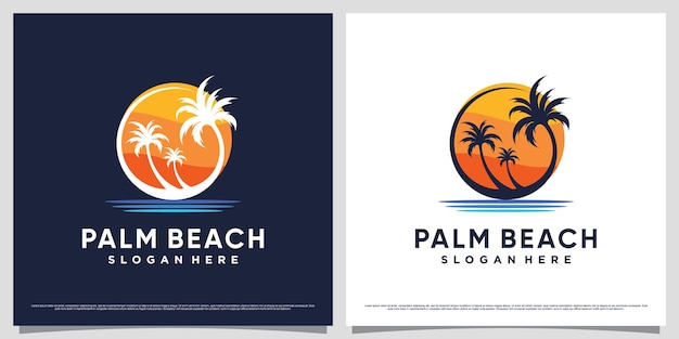 Palmboom en strand logo-ontwerp voor vakantie zomer icoon met creatief modern concept