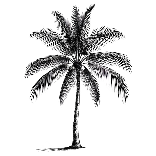 Palmboom inkt schets tekening zwart-wit gravure stijl vector illustratie