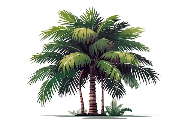 Palmboom jungle tropische plant geïsoleerd op achtergrond Cartoon vector illustratie