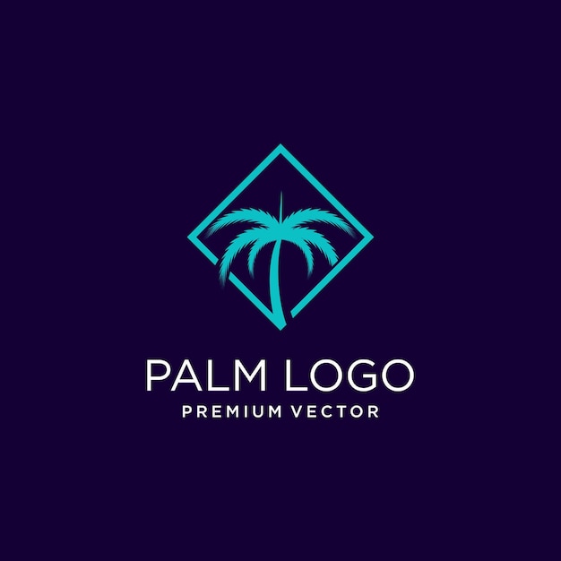 Palmboom logo-ontwerp met eenvoudig en creatief Premium Vector