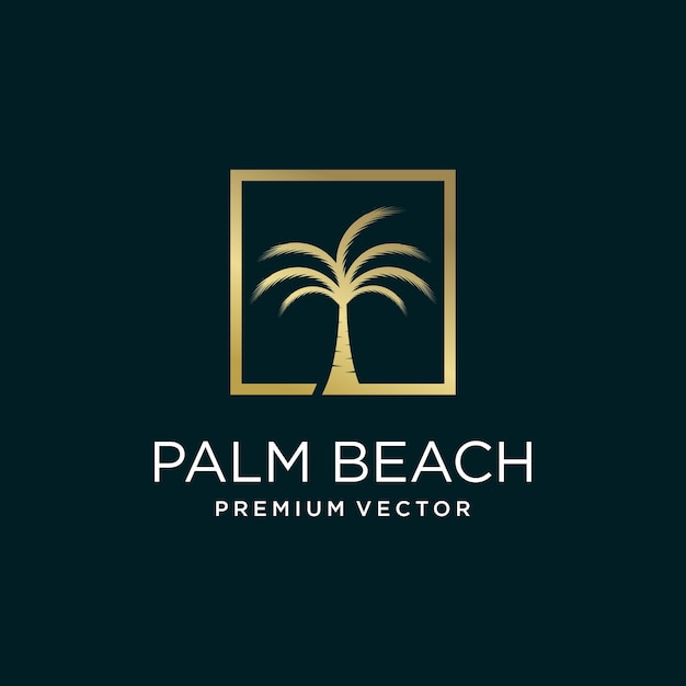Palmboom logo-ontwerp met eenvoudig en creatief Premium Vector