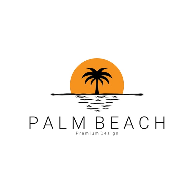 Palmboom logo ontwerp op het strand vector lijn kunst illustratie minimalistische palm logo ontwerp