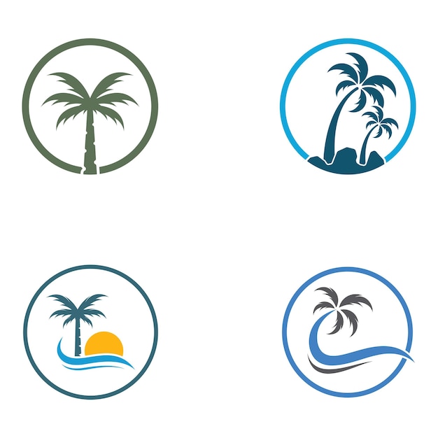 Palmboom logo palm met golven en zon Bewerken van Illustrator-sjabloonontwerpen