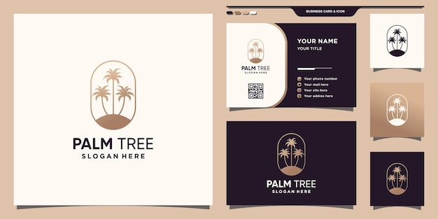 Palmboom-logosjabloon met uniek modern concept en visitekaartjeontwerp Premium Vector