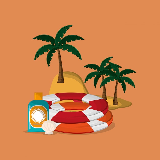 palmboom met vakantie reizen pictogrammen afbeelding