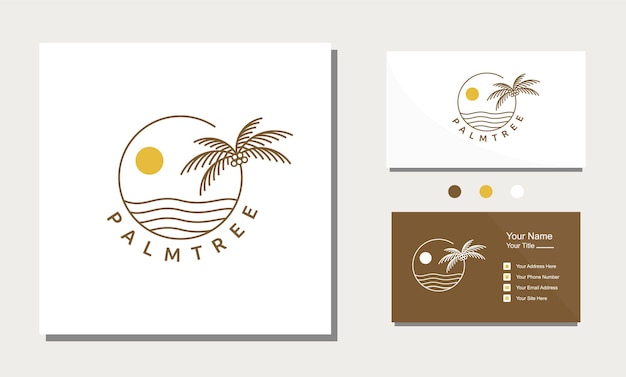 Palmboom strand cirkel minimalistische lijn kunst logo sjabloon vector illustratie ontwerp