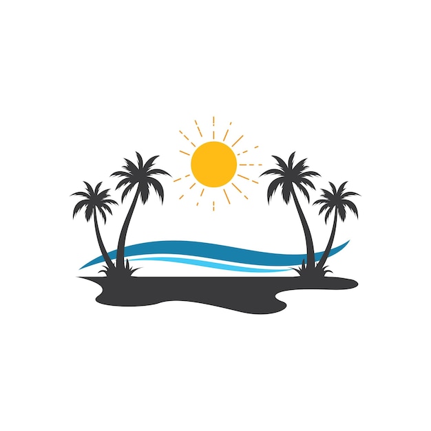 Palmboompictogram van de zomer en het vectorillustratieontwerp van het reisembleem