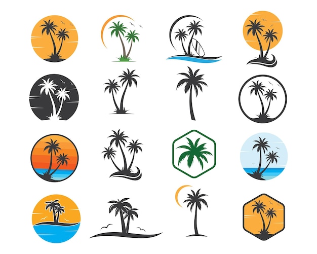 Palmboompictogram van de zomer en het vectorillustratieontwerp van het reisembleem