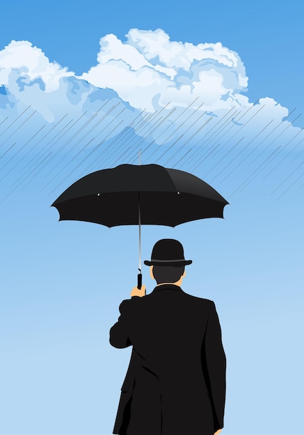 Вектор Ладонь человека с черным зонтиком проверяет трехмерную векторную иллюстрацию дождя