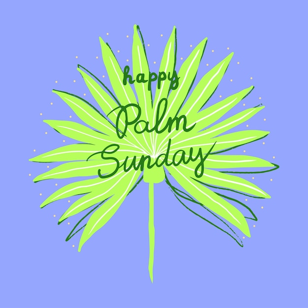 Palmzondag kaart met palmbladeren en belettering Vector illustratie voor religieuze feestdag