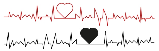Vector palpitatie cardiogram ontwerpelementen ingesteld cardiogrammen van een gezond hart en een slecht hart