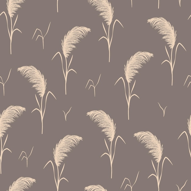 Пампасная трава бесшовный узор Вектор кортадерия в стиле бохо Осенний фон Модный дизайн для свадебных открыток текстильные обои ткань оберточная бумага