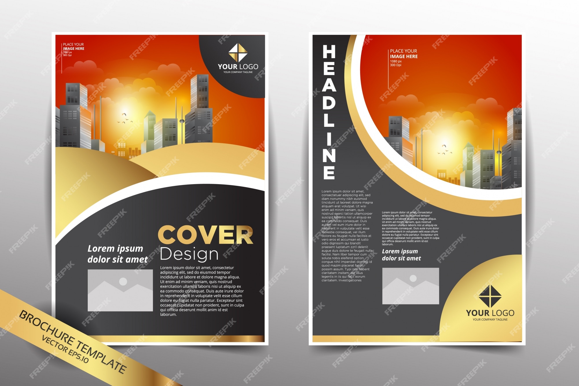 Premium Vector | Pamphlet design template with city background in gold  light color