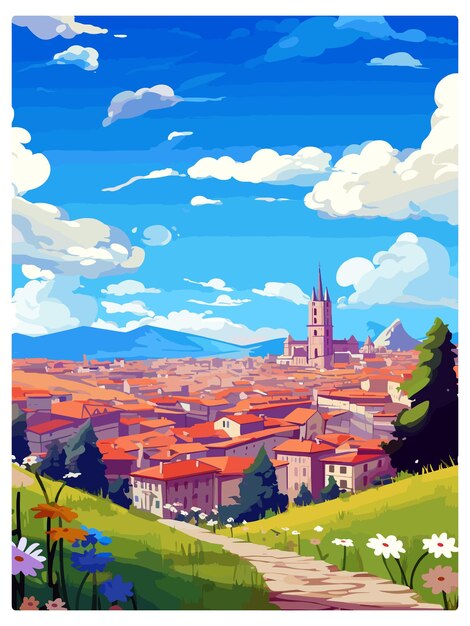 벡터 ⁇ 플로나 스페인 빈티지 여행 포스터 기념품 포스트카드 초상화 그림 wpa 일러스트레이션