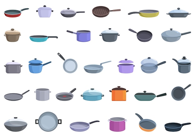 Pan iconen set cartoon vector steelpan pot