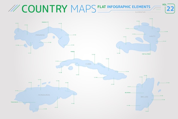 Panama cuba haiti honduras and belize vector maps