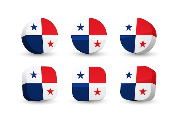 Panama flag 3d vector illustration button flag of Panama isolated on white