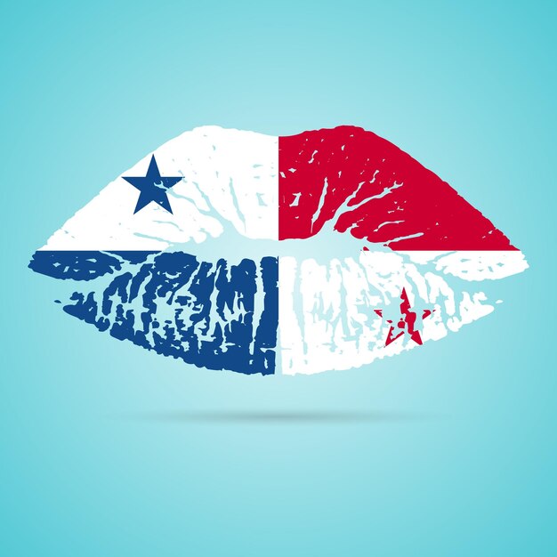 Panama Flag Lipstick On The Lips Isolated On A White Background Vector Illustration