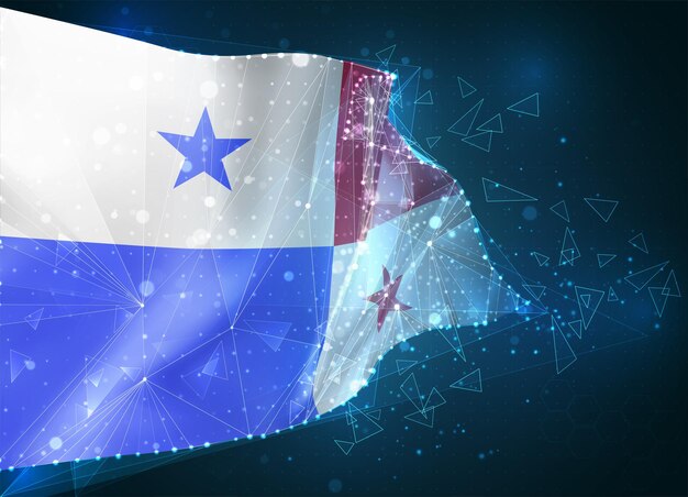 Panama,  flag, virtual abstract 3D object from triangular polygons on a blue background