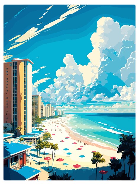 벡터 플로리다 빈티지 여행 포스터 기념품 포스트카드 초상화 그림 wpa 일러스트레이션