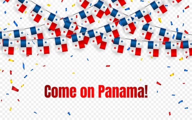 Panama garland vlag met confetti op transparante achtergrond, Hang gors voor viering sjabloon banner,